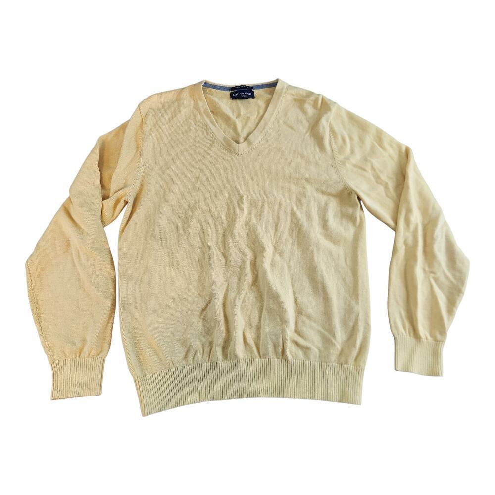 Lands End mens Yellow v neck sweater sz‎ small supima cotton knit pull over